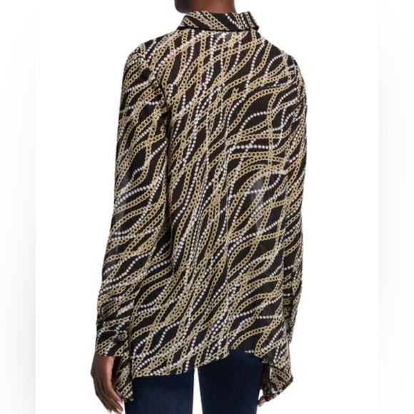 Michael Michael Kors Women’s Sheer Button Down Top SzS  Chain Pearl Print - Picture 3 of 14